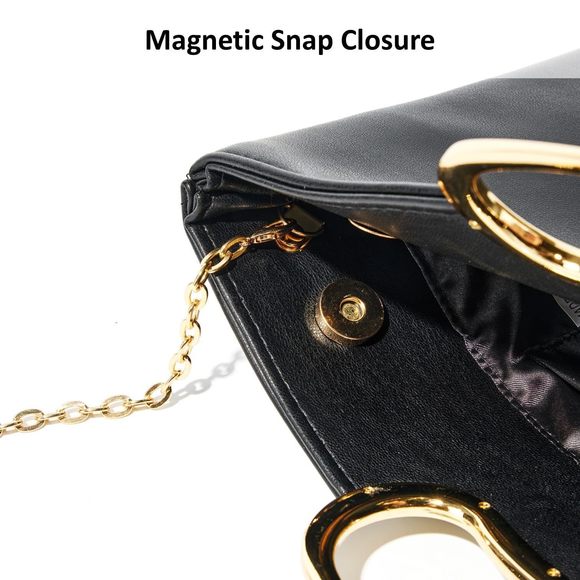 Clutch Purses Pu Leather Evening Bag Cut Out Handle Clutch With o_o - Picture 8 of 9